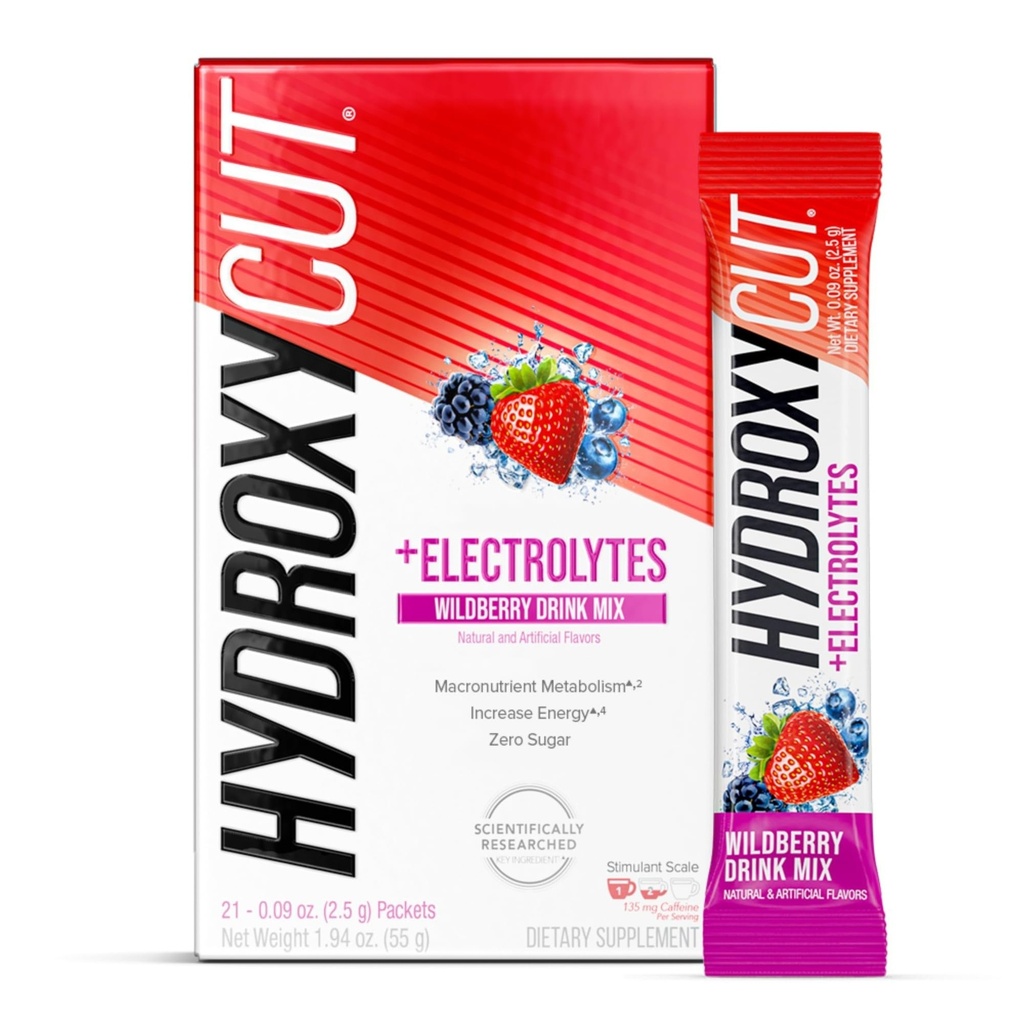 Hydroxycut Drink Mix - Advanced Result - Metabolism & Energy Support - C. Canephora Robusta Extract, 135 mg Caffeine & B Vitamins - for Men & Women - Wildberry Blast - 21 Stick Packs