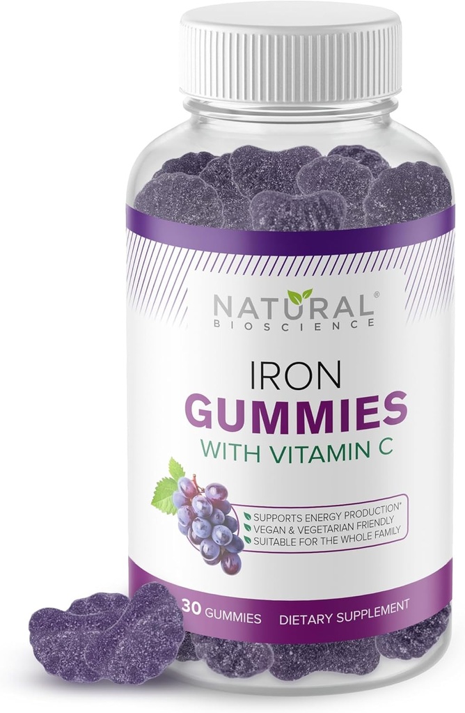 Yetişkinler ve Çocuklar için C vitamini C vitamini ile İronik Gummies - Demir Eksik Demir Eksikliği Anemi, Red Blood Hücre Desteği, Enerji, Immune Function, Brain Health, Max Abxia, Grape Flavor, Vegan