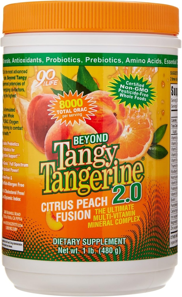 Tangy Tangerine 2.0 Citrus Peach Fusion Multi-Vitamin & Mineral Kompleksi - Doğal ve Tüm Gıdalarla Yapıldı | 8,000 ORAC (3 Canisters)