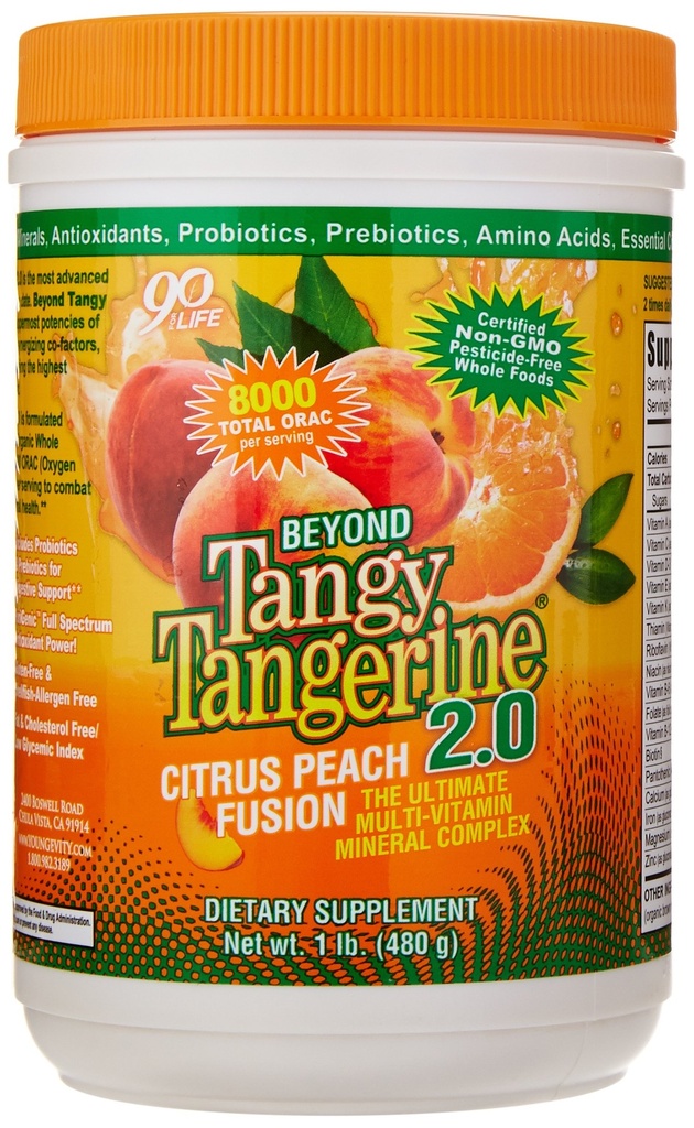Tangy Tangerine 2.0 Citrus Peach Fusion Multi-Vitamin & Mineral Kompleksi - Doğal ve Tüm Gıdalarla Yapıldı | 8,000 ORAC (3 Canisters)