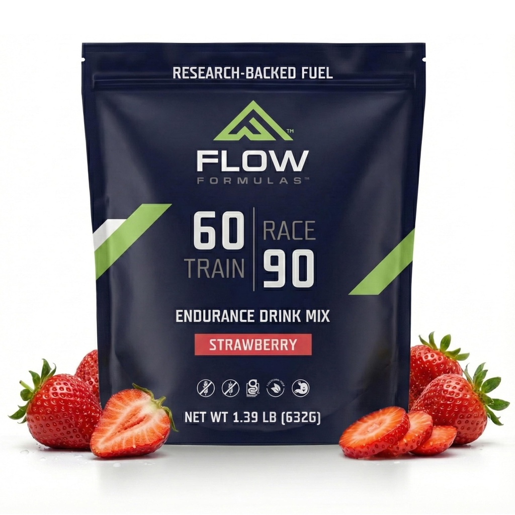 Flow Formulas Strawberry Endurance Drink Mix, 30 Servings | Top 12 Allergen-Free, Carbohydrate & Electrolyte Sports Fuel Powder for Performance Training, High Carb Hydration, Gluten-Free