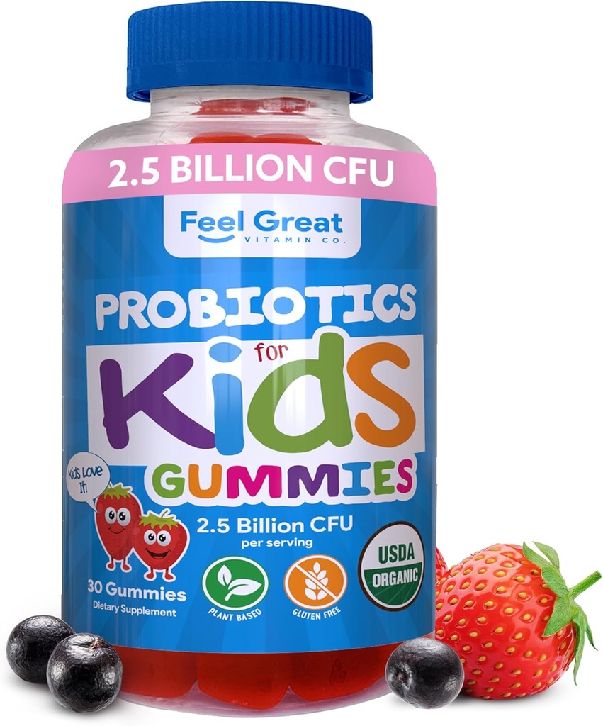 Büyük USDA Organik Çocuk Probiyotikleri Gummies | Digestive Health & Immune Support | Plant Based Probiyotik & Prebiyotik for Kids | Count 30 Count