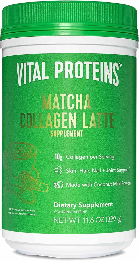 Vital Proteins Matcha Lattes, Matcha Green Tea Collagen Latte Toz, L-Theanine & Caffeine & MCTs - Sağlıklı Saçları Destekleyin, Skin, Nails - Original