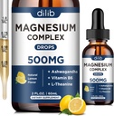 Magnezyum Glycinate Liquid Drops, Triple Complex Magnezyum Supplement with Citrate, Malate 500 mg Ashwagandha, L-Theanine, Vitamin B6 for Sleep, Calm, Stress Relief, Bone, Muscle, Mood - Lemon Flavor