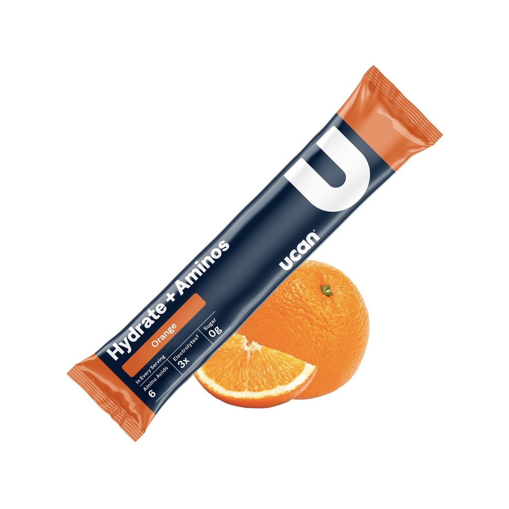 UCAN Hydrate + Aminos Packets, Orange, 10 Count, Keto, Sugar-Free Electrolyte + Muscle Recovery, Essential Electrolytes + EAAs & BCAAs, Non-GMO, Vegan, for Runners, Gym-Goers, Performance Athletes