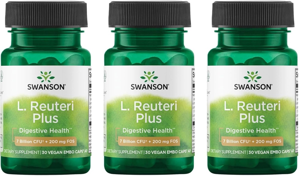 Swanson L. Reuteri Probiotic Plus w/L. Rhamnosus L. Acidophilus & FOS Prebiotic Digestive Support - Προάγει την υγεία των ορνίθων w/ 7 Δισεκατομμύρια CFU ανά κάψουλα - (30 κάψουλες λαχανικών) (3 Συσκευασία)