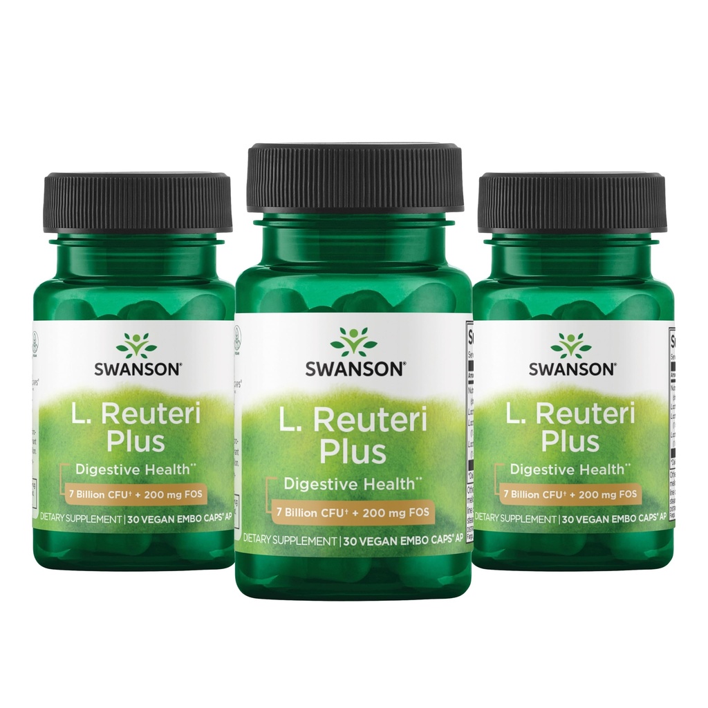 Swanson L. Reuteri Probiyotik Plus w/L. Rhamnosus L. Acidofilius & FOS Prebiyotik Digestive Support - Gut Health w / 7 Milyar CFU per Capsule - (30 Veggie Capsules) (3 Pack)