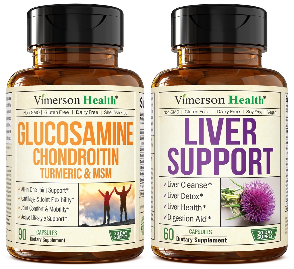 Glucosamine Chondroitin MSM Joint Support Supplement & Liver Cleanse Detox & Repair Milk Thistle Supplement for Liver Support