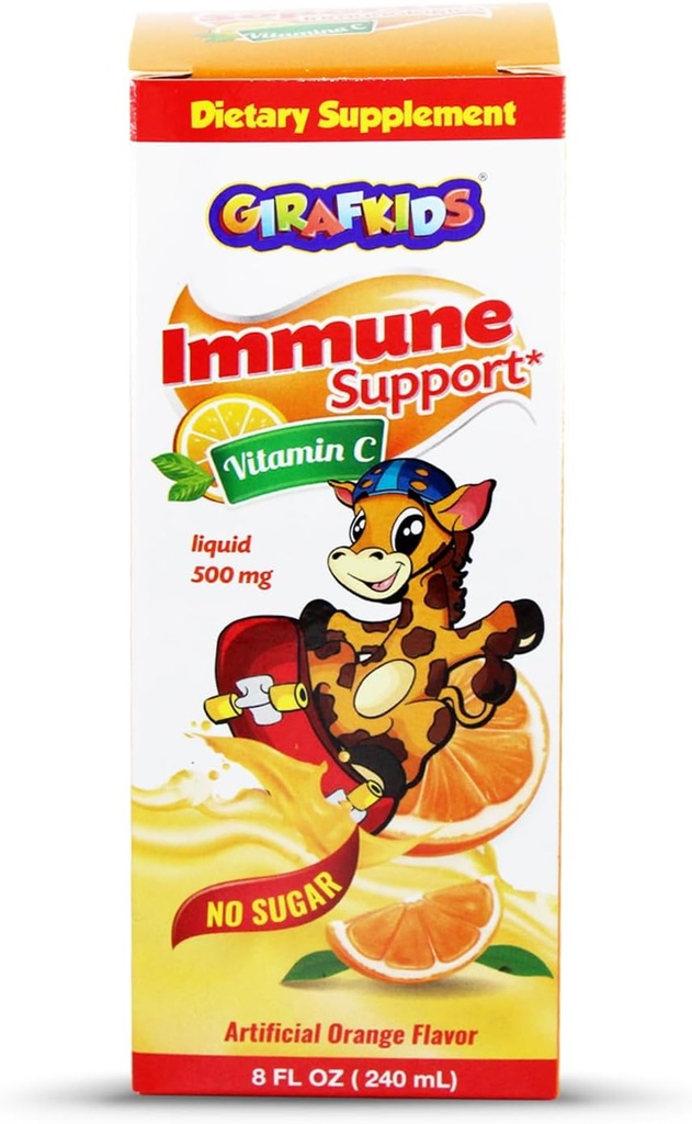 Çocuklar için GirafKids Sıvı Vitamin C Egzersizi | 8 Fl Oz, 500 mg | Güvenli, Premium Malzemelerle Hiçbir-Sugar Formula | Delicious Orange Flavor | Immune Support & Energy Boost