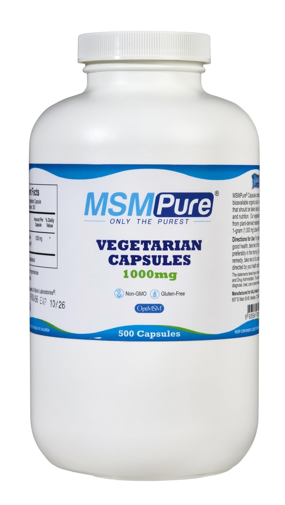 KALA HEALTH MSMPure MSM Vegetarian Capsules – 1,000 mg US-Made MSM per Capsule for Joint Health, Skin Appearance, Hair & Nail Support – 500 Count, Organic Sulfur