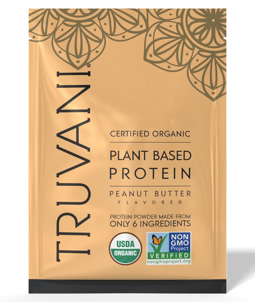 Truvani Vegan Pea Protein Toz | Peanut Butter | 32.7g Organik Bitki Temel Protein | 1 Hizmet | Keto | Gluten & Dairy Free | Low Carb | No Ek Olmayan Şeker