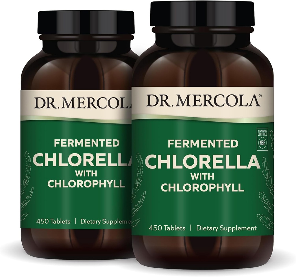 Dr. Mercola Fermented Chlorella with Chlorophyll, 90 Hizmet (450 Tablet), 2 Şişe, Diyet Tamam, Destekler Immune and Organ Health, Non GMO, NSF sertifikalı
