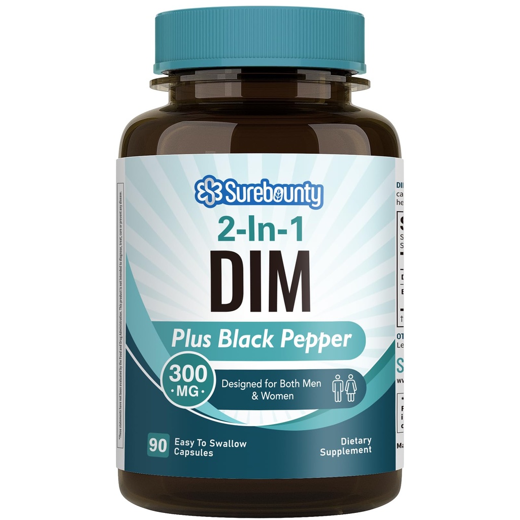 DIM Supplement 300mg for Women and Men, with Black Pepper Extract, 90 Capsules