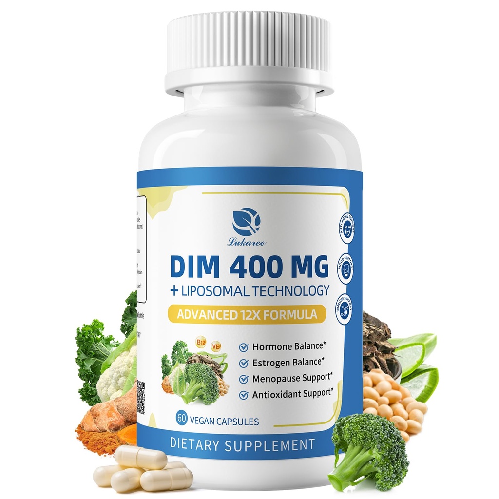 Lukaree DIM Supplement 400MG for Women - 12 in 1 Liposomal Dim Capsules- with Black Cohosh, Soy Isoflavones & Alpha Lipoic Acid, Vegan, 60 Ct.