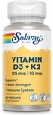 SOLARAY Vitamin D3 K2 - Bone Health ve Immune Support Supplement - 5000 IU D ile VIT D3 ve 50 mcg K2, Menoquin MK7 olarak Made Without Soy, 60-Day Garanti, 60 Serv, 60 VegCaps