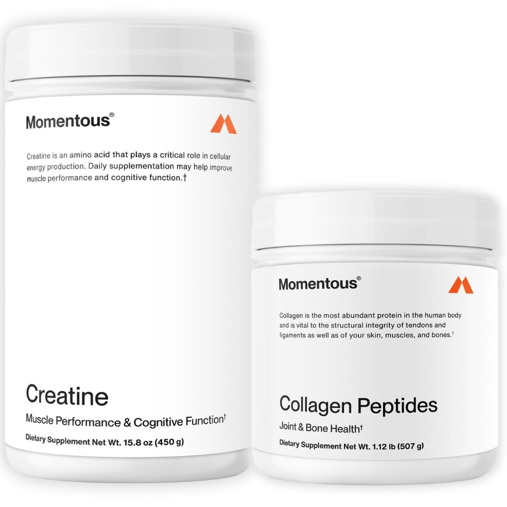 Momentous Creatine Monohydrate Powder & Grass-Fed Κολλαγόνο Peptides Stack σκόνη - Υποστηρίζει δύναμη, Lean μυών, & ανάκτηση - FORTIGEL & βιταμίνη C για τα μαλλιά, το δέρμα, τα νύχια, και κοινή υποστήριξη της υγείας