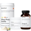 Momentous Three - Kretine Monohidrat Toz (30 Hizmet) , Grass-Fed Whey Protein Tozu (Vanilla) & Omega-3 Fish Oil 1600 mg - Daily Essentials for Strength, Performance & Lean Muscle Recovery