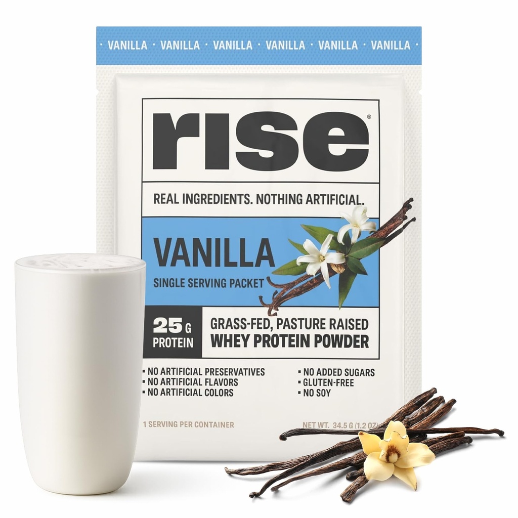 Rise-Fed Whey Protein Tozu - Vanilla | 25g Protein Yapay Flavors, Colors veya Preservatives - Sugar Free, Gluten-Free, Soy Free (Single Service, 1 Pack)