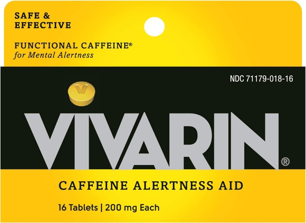 Vivarin, χάπια καφεΐνης, 200mg καφεΐνη ανά δόση, Ασφαλώς και αποτελεσματικά σας βοηθά να μείνετε Ξύπνα, χωρίς ζάχαρη, θερμίδες ή κρυμμένα συστατικά, ενεργειακό συμπλήρωμα, 16 δισκία (6 Συσκευασία)