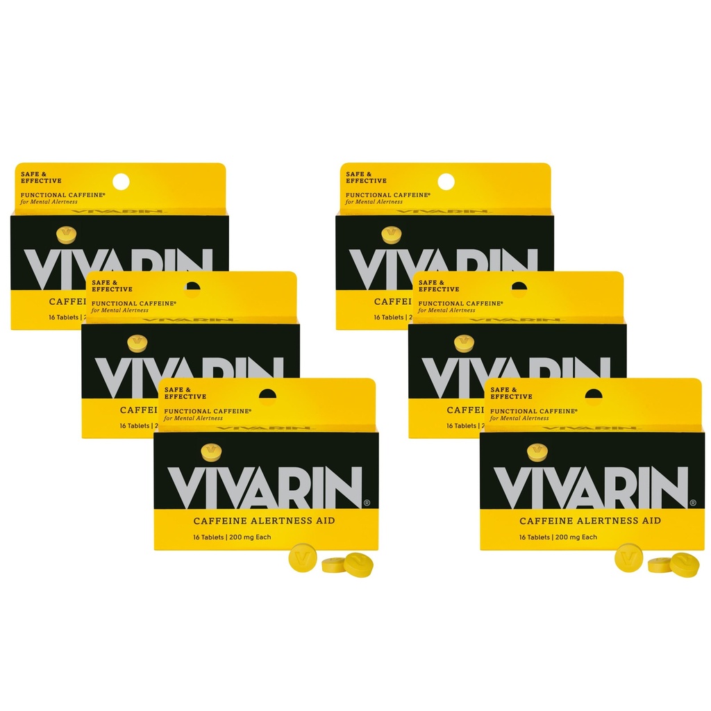 Vivarin, Caffeine Pills, Dose başına 200 mg Caffeine, Güvenli ve Etkili Bir şekilde Awake, No Sugar, Calories veya Hidden Materialss, Energy Supplement, 16 Tablet (6 Pack)