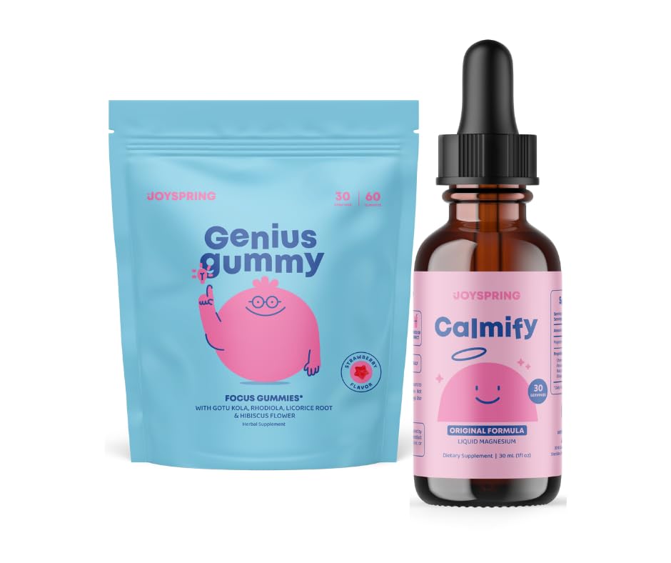 JoySpring Magnesium Citrate Liquid and Genius Focus Gummies for Kids