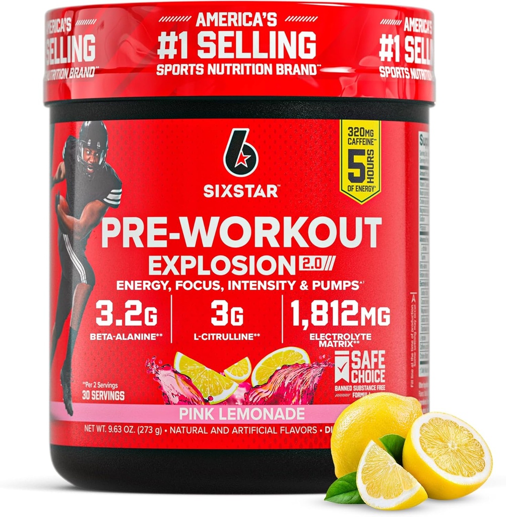 Erkek ve Kadınlar için Altı Yıldız Pre-Workout Toz, Pink Lemonade (30 Hizmet) - Preworkout Patlama 2.0 Enerji Tozu Beta-Alanine & Caffeine ile Mix - Spor Beslenme Tamam Ürünler