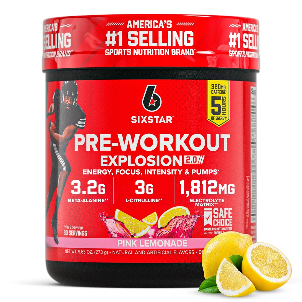 Erkek ve Kadınlar için Altı Yıldız Pre-Workout Toz, Pink Lemonade (30 Hizmet) - Preworkout Patlama 2.0 Enerji Tozu Beta-Alanine & Caffeine ile Mix - Spor Beslenme Tamam Ürünler
