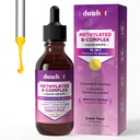 duwhot Women Methylated B-Complex Liquid Drops, Active B Vitamins B1 B2 B6 B9 (5-MTHF) & B12 1000 mcg, Vitamin C, Magnesium, Inositol, Choline & Herbal Blend for Energy, Stress Support, 2 Fl Oz