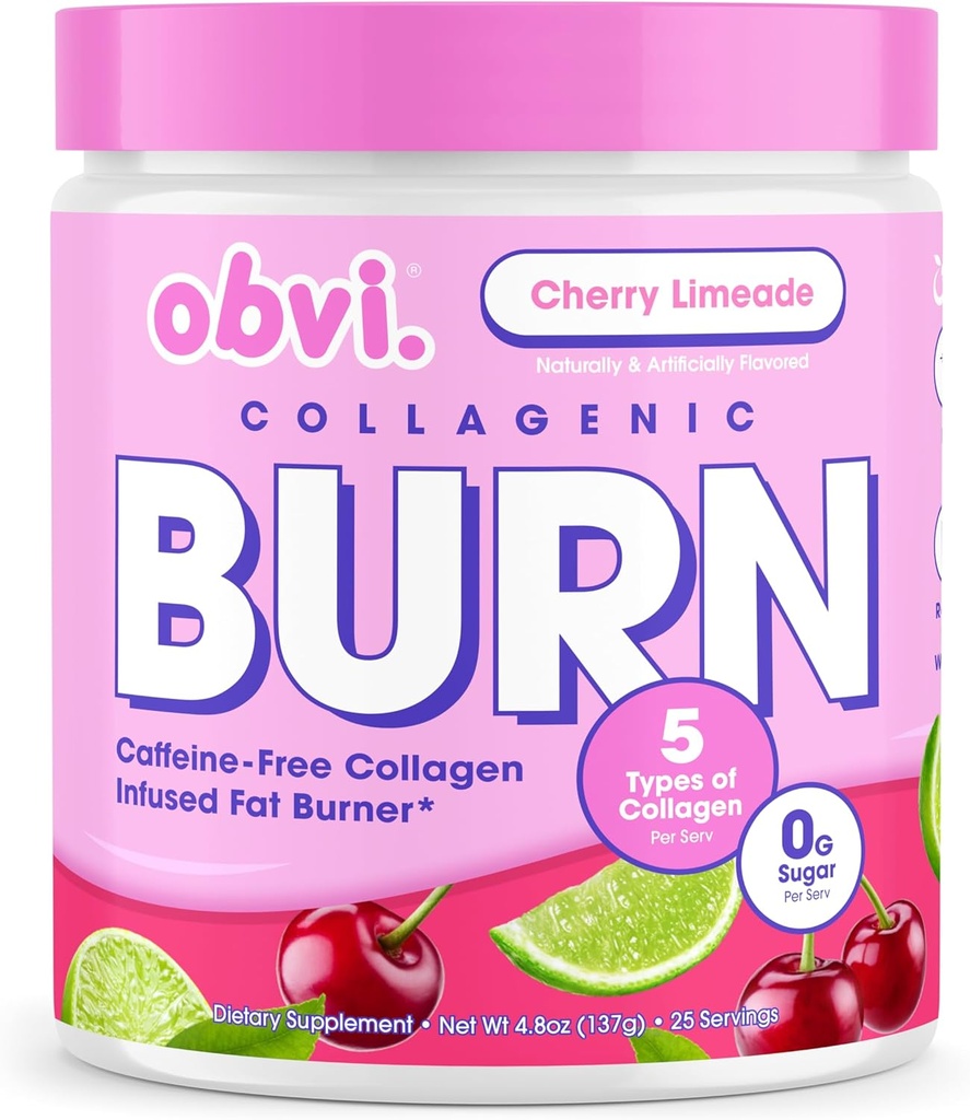 Obvi Collagenic Burn Toz | Collagen Peptide Mix with GBB, Ashwagandha & Green Coffee | Boosts Metabolism, Energy, and Wellness | Supports Skin, Hair, Nails, Commons | Cherry Limeade 25 hizmet
