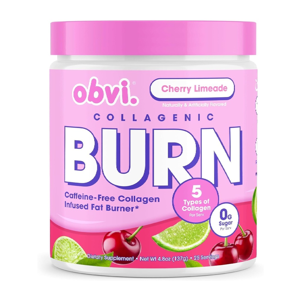 Obvi Collagenic Burn Toz | Collagen Peptide Mix with GBB, Ashwagandha & Green Coffee | Boosts Metabolism, Energy, and Wellness | Supports Skin, Hair, Nails, Commons | Cherry Limeade 25 hizmet