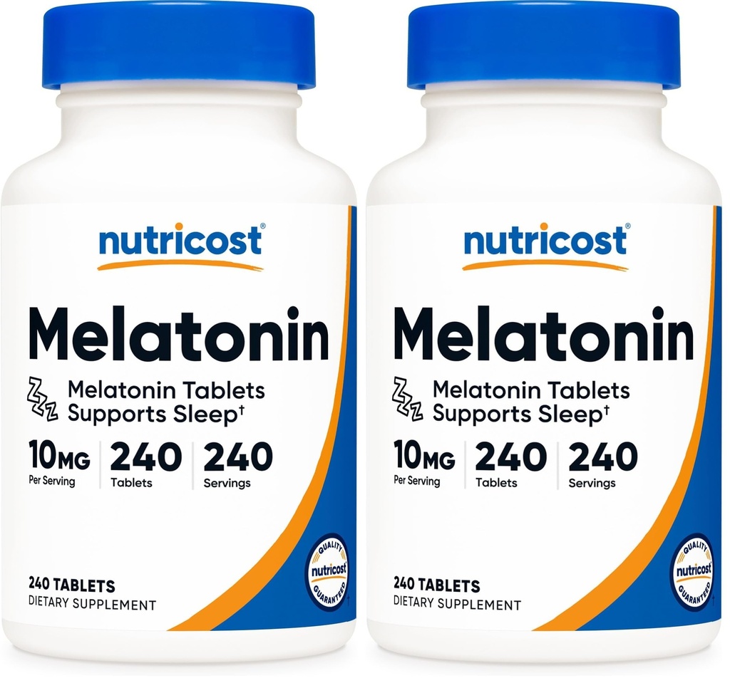 Nutricost Melatonin 10mg, 240 Tablets - 10mg Per Serving, Non-GMO, Gluten Free (Pack of 2)