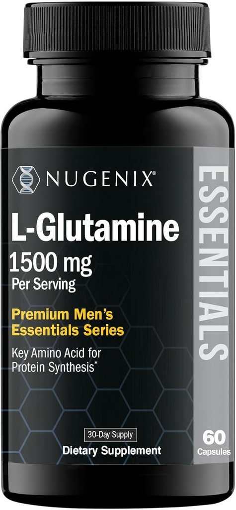 Nugenix Essentials L-Glutamine, 1500 mg% 100 Botanik L-Glutamine Amino Asit, Protein Synthesis, Supports Hücresel Fonksiyonl, 60 Capsules