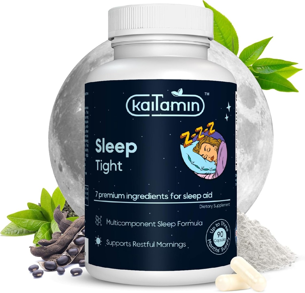 Μελατονίνη Natural Sleep Aid, Theanine, 5-HTP, GABA, Mucuna pruriens, Phellodendron και μαγνήσιο για την υποστήριξη του ύπνου & του στρες, 90 κάψουλες 45 ημέρες προσφοράς - 7 σε 1 βοήθεια ύπνου
