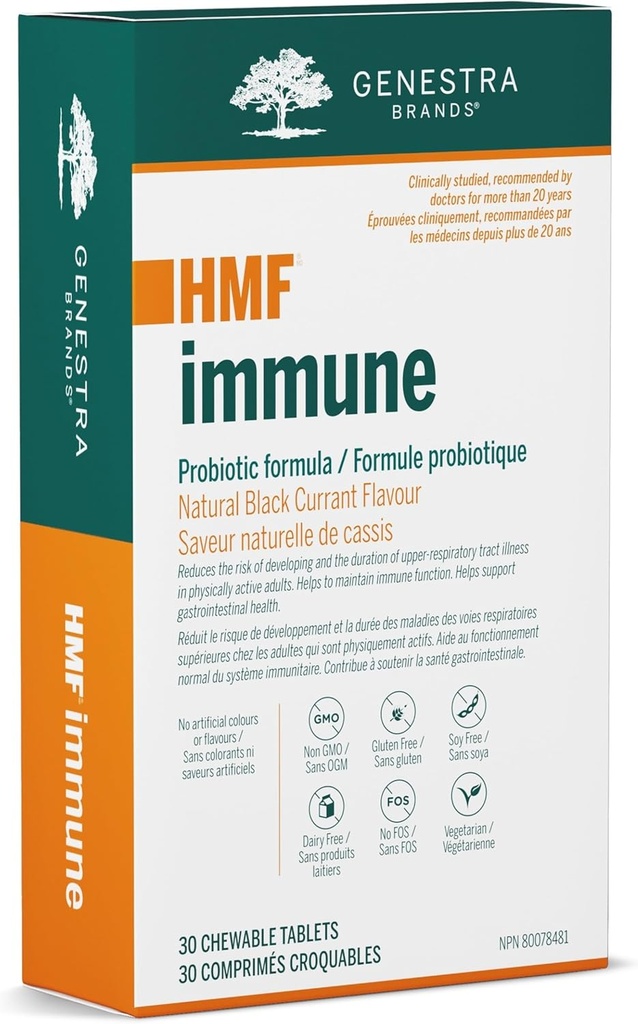 Genstra Brands HMF Immune | Probiyotik Supplement | 30 Chewable Tabletler | Natural Black Currant Flavor