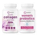 Micro Ingredients 8-in-1 Multi Collagen Pills & Women’s Probiotics 100 Billion CFU Veggie Capsules | 2 Pack | Hydrolyzed Peptides + Hyaluronic Acid & Vitamin C | 40 Strains + Cranberry & D-Mannose
