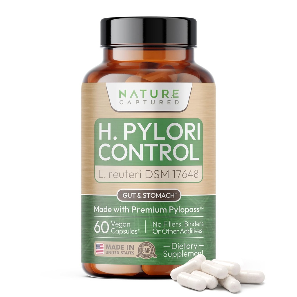 H Pylori Control - with Pylopass™ - Lactobacillus Reuteri DSM 17648-60 Capsules - 200 Billion CFU/g - Supports Stomach & Gut Health - GMP - Additive Free