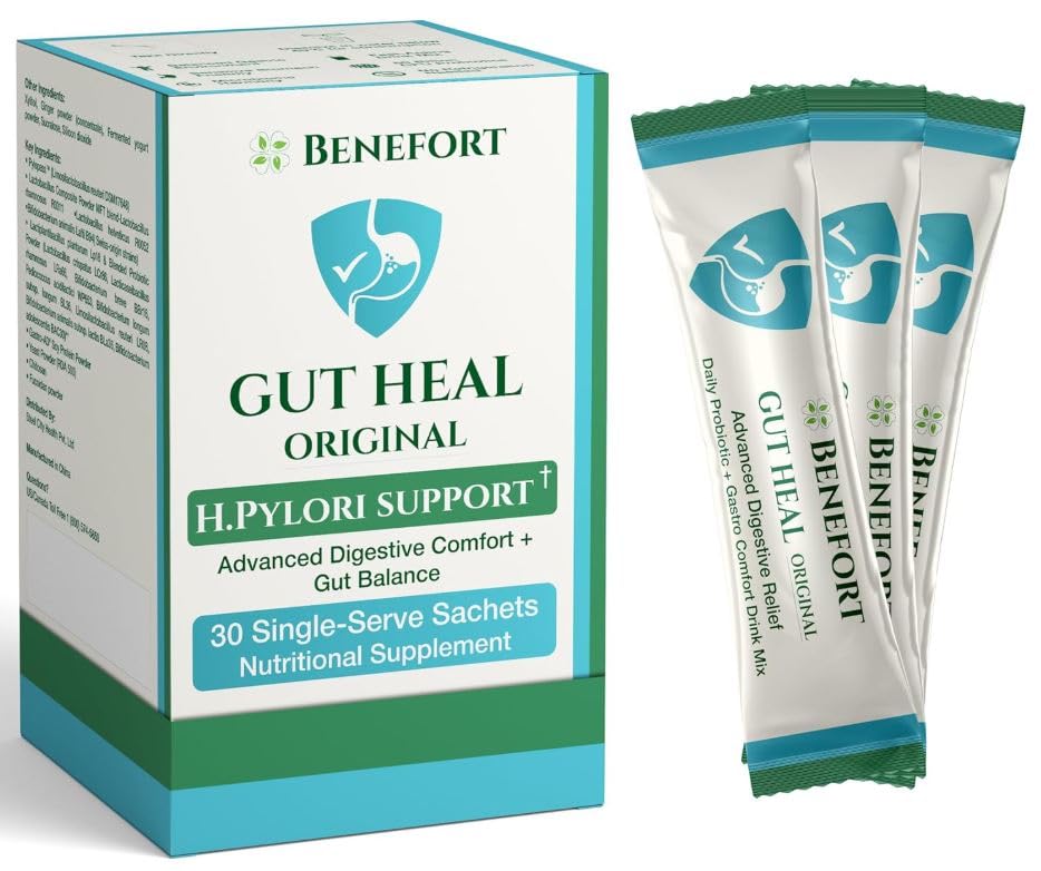 Gut Heal Advanced Digestive Probiotic Powder | H Pylori Lactobacillus reuteri DSM17648 | 60 Billion CFU Soothe Acidity, Bloating & Indigestion | Pylopass®Gastro-AD Formula | 30 Daily Sachets