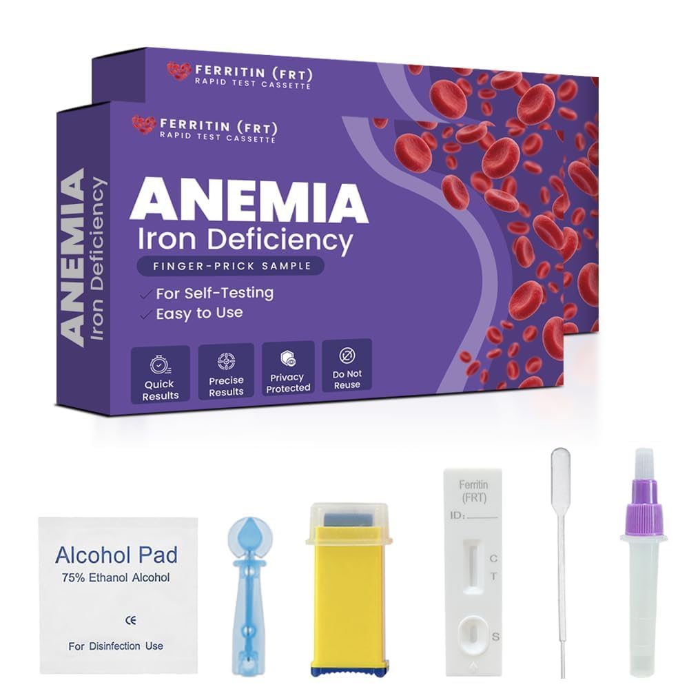 Iron Deficiency Test Kit – at-Home Iron Test Kit, Accurate & Easy to Monitor Iron Levels for Anemia, Suitable for Adults - 2 Pack