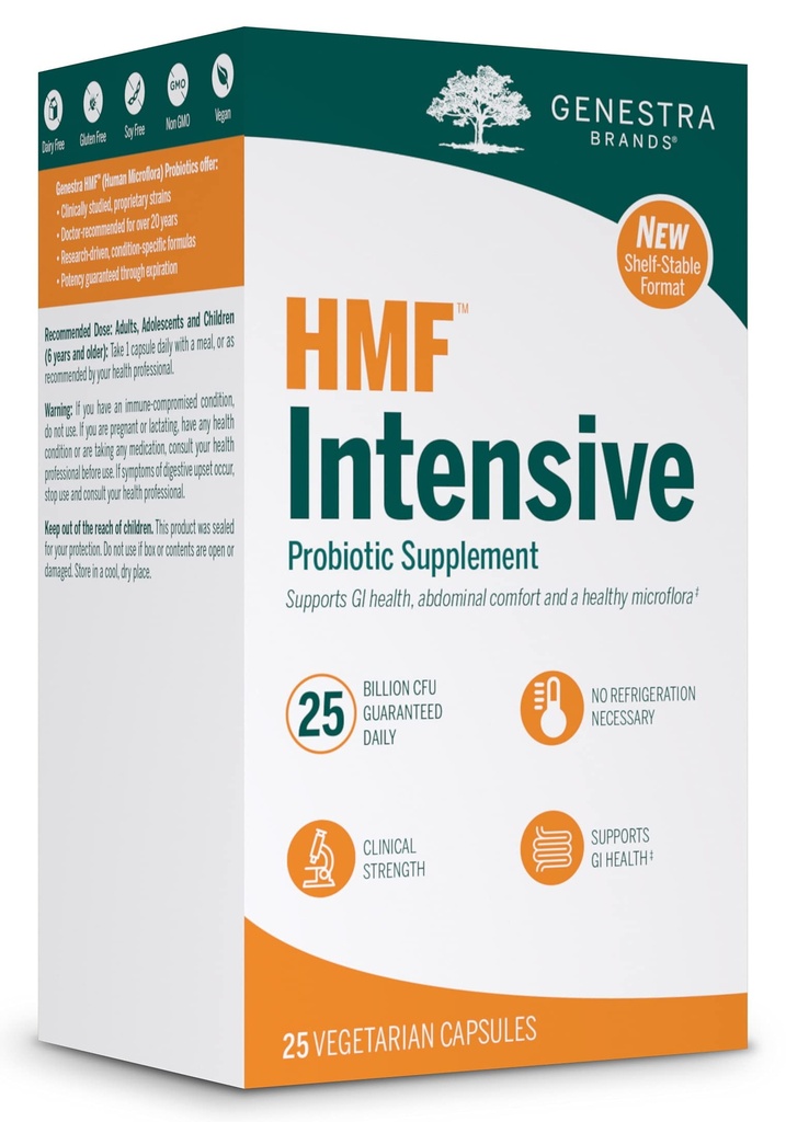 Genestra Brands HMF Intensive | Shelf-Stable Probiotic Supplement Support for GI Health, Abdominal Comfort and Healthy Microflora* | 25 Vegetarian Capsules