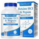 Betaine HCl with Pepsin Digestive Enzymes Supplement, 120 Vegan Capsules, 790mg Gluten-Free Formula for Digestive Support & Stomach Comfort, Plant-Based, Non-GMO