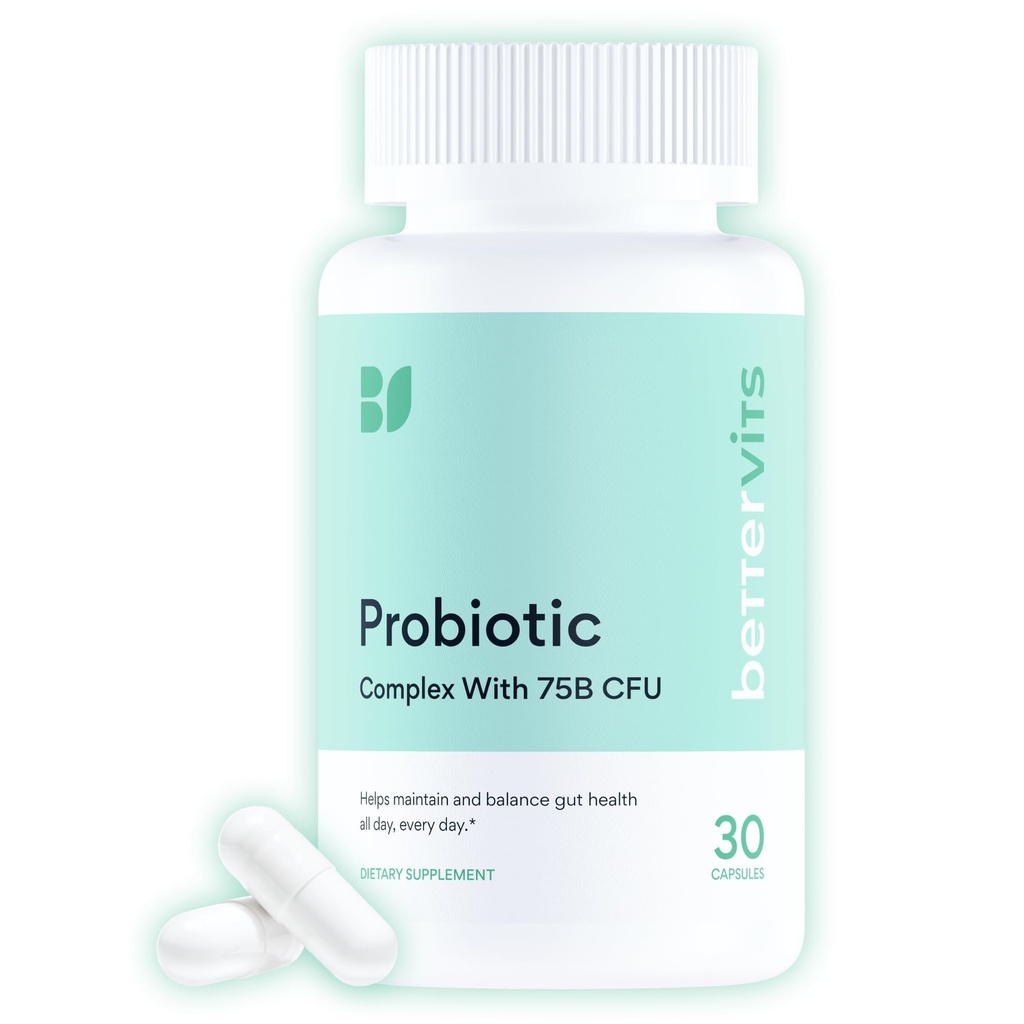 Bettervits Probiotics for Women & Men – 75 Billion CFU | Digestive Health and Gut Support Prebiotic | 14 Clinically Studied Strains with Vitamin B12, Lactobacillus and Inulin Fiber | 30 Capsules