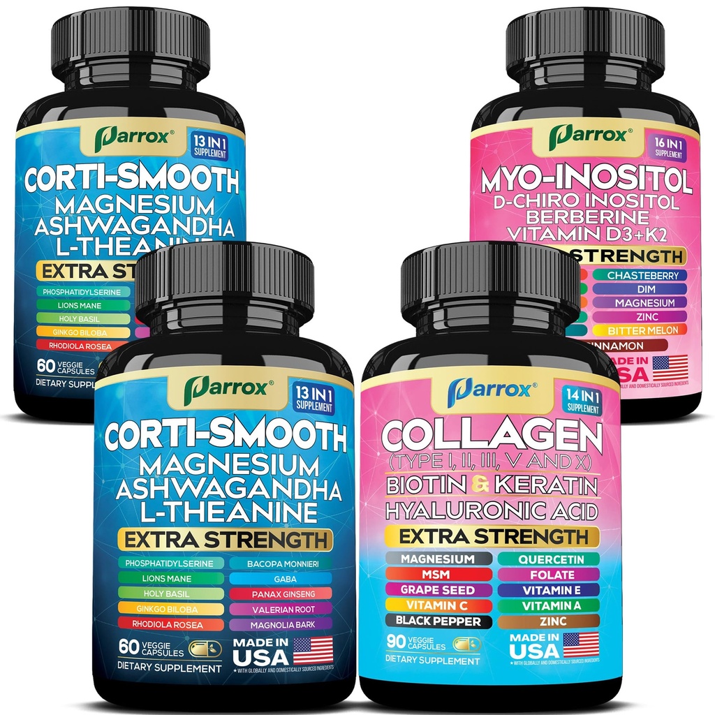 She Shines Set – Enhanced Cortisol Support, Myo-Inositol & Collagen Complex for Calm, Hormonal Balance & Radiant Skin – 30-in-1 Formula with Ashwagandha, Inositol, Magnesium, Berberine