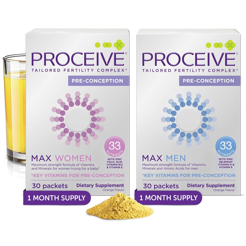 Proceive Max Fertility Supplement Bundle for Men & Women, High-Strength Pre-Conception Vitamins, Minerals & Amino Acids with Zinc, Folate, Selenium, Myo-Inositol, Vitamin D & CoQ10, 60 Vegan Drink Mix
