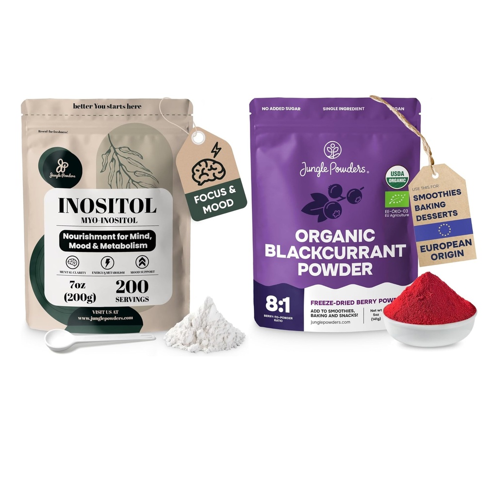 Jungle Powders Inositol Powder 7 Ounce Bag + Black Currant Powder Organic 5 Ounce Bag