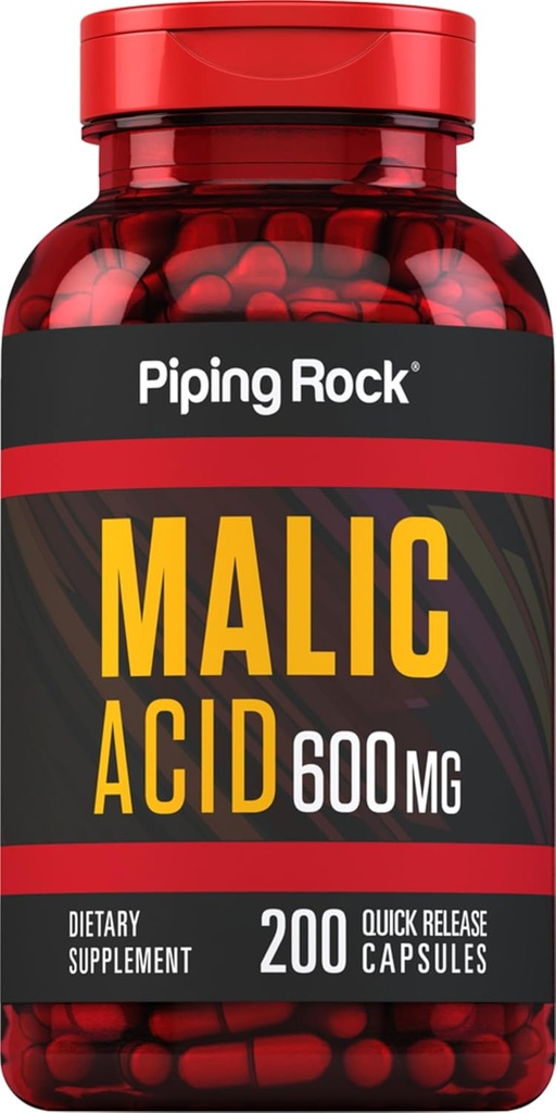Piping Rock Malic Acid Capsules | 600 mg | 200 Pills | Non-GMO, Gluten Free Supplement Supplement
