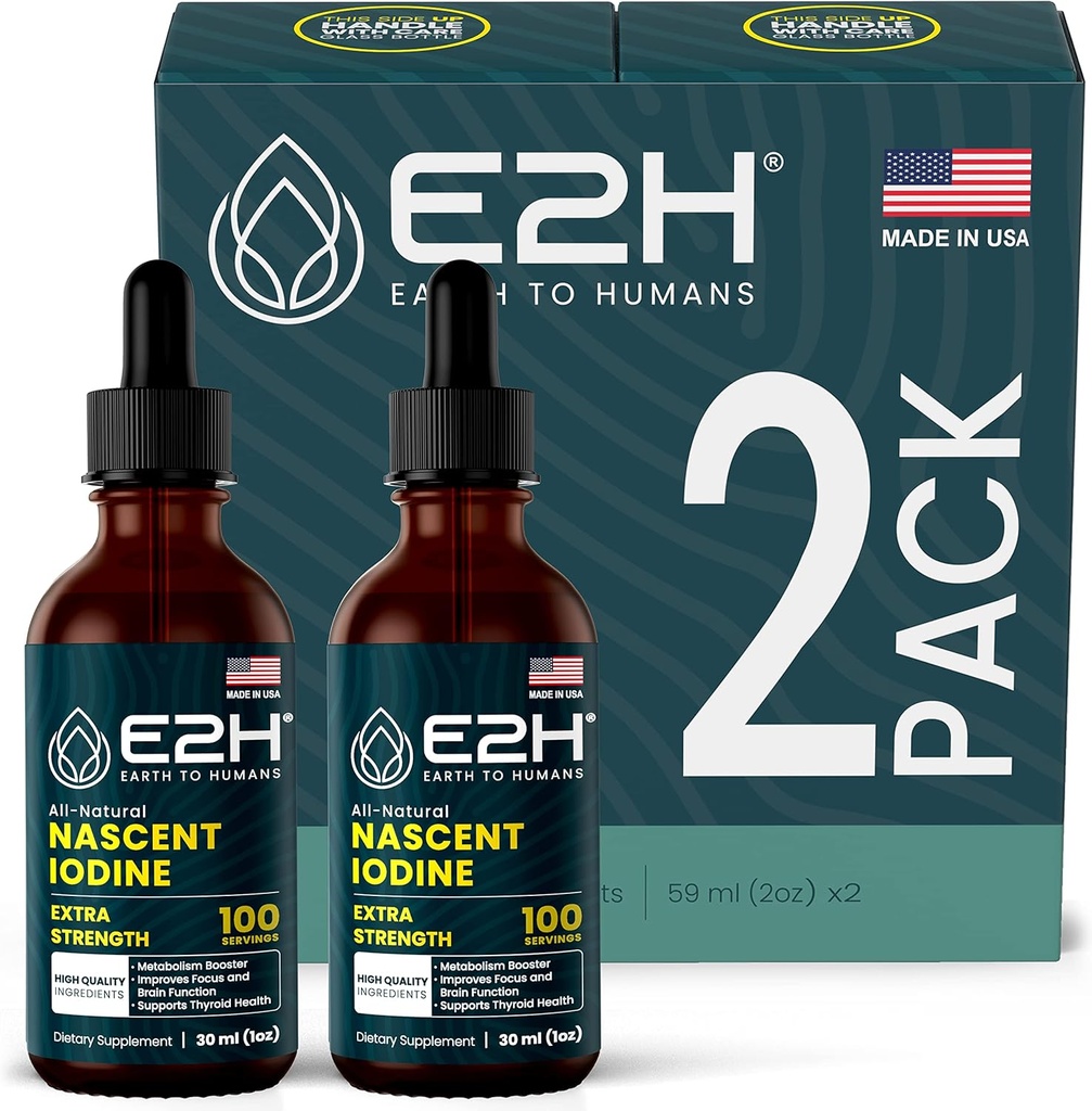 E2H Vegan Liquid Iodine - Θυρεοειδής υποστήριξη και γνωστική λειτουργία - Ενισχύστε το μεταβολισμό σας και τα επίπεδα ενέργειας - Vegan - Μη ΓΤΟ (2 μπουκάλια)
