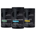 Sports Research® Vitamin D3 K2 with Coconut Oil, Ashwagandha Softgels with Coconut MCT Oil & Double Strength L-Theanine Supplement - Suntheanine Softgels