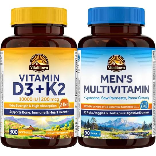 Vitalitown Vitamin D3 K2 Supplement and Men’s Multivitamin