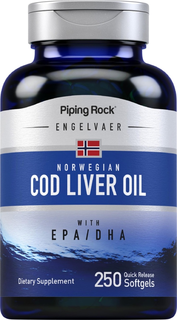 Piping Rock Cod Liver Oil Softgels | 250 Count | EPA DHA | Engelvaer Norveç | Non-GMO, Gluten Free Supplement Supplement Supplement