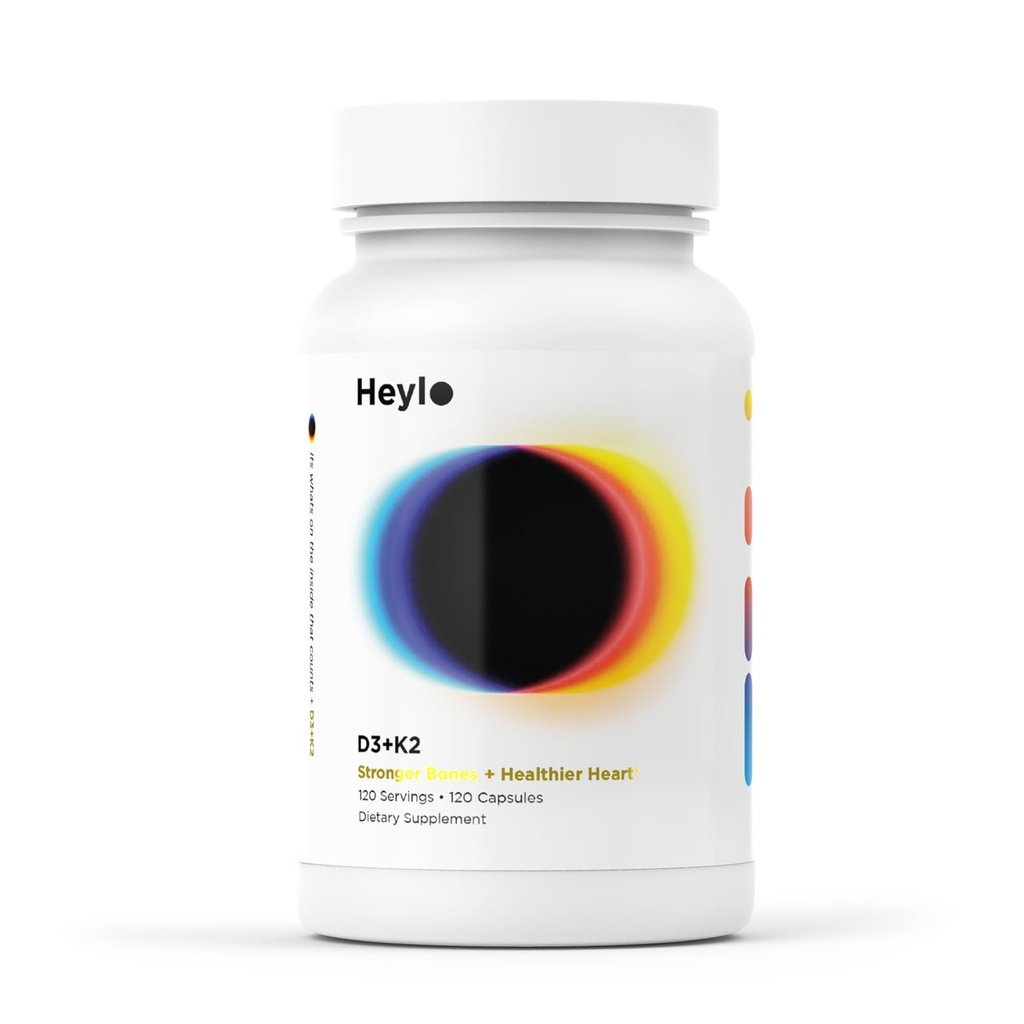 Heylo Vitamin D3 + K2 Supplement – High Potency Vitamin D3 100 mcg (4000 IU) & Vitamin K2 MK-7 100 mcg for Bone Strength, Heart & Immune Support – 120 Capsules (4-Month Supply), Made in USA